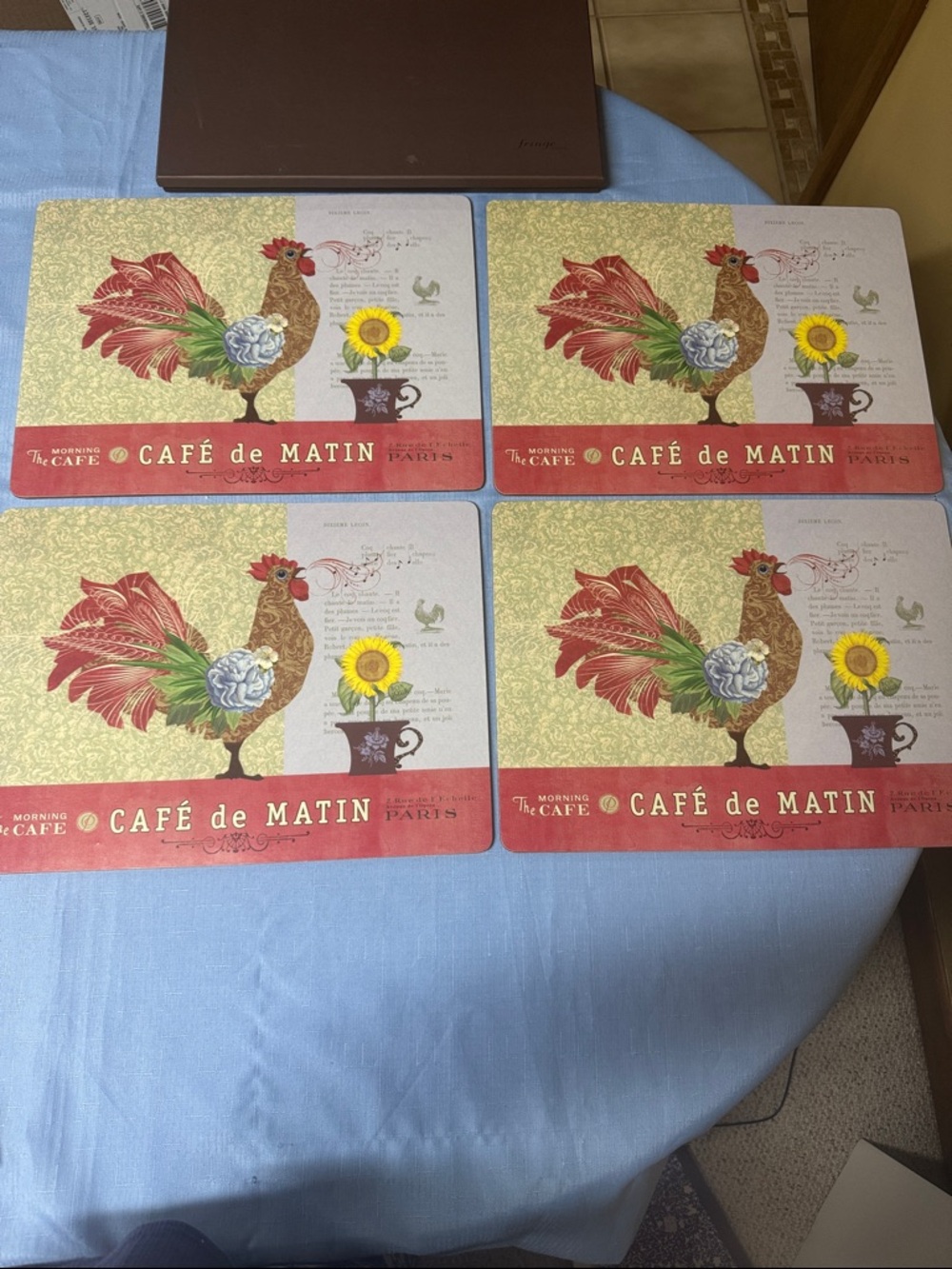 Rooster Placemats cork Red & Yellow by Fringe Studio set of 4 French themed